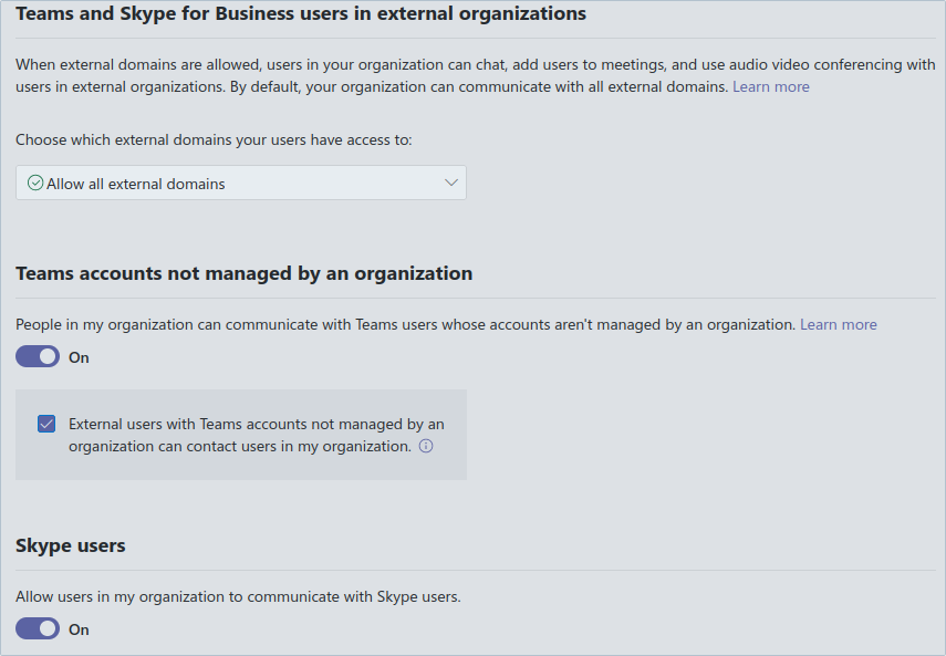 Teams settings for external communication