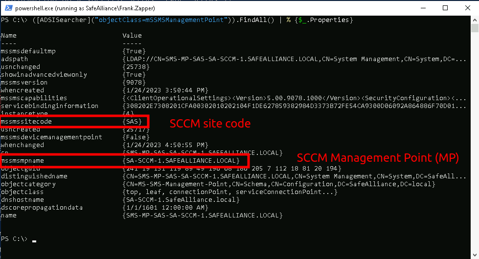 Querying LDAP for SCCM specific domain objects