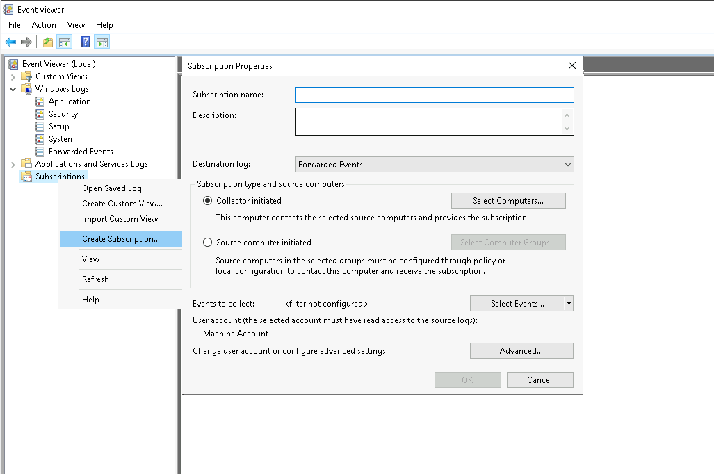 Dialog to create a new subscription Dialog to create a new subscription
