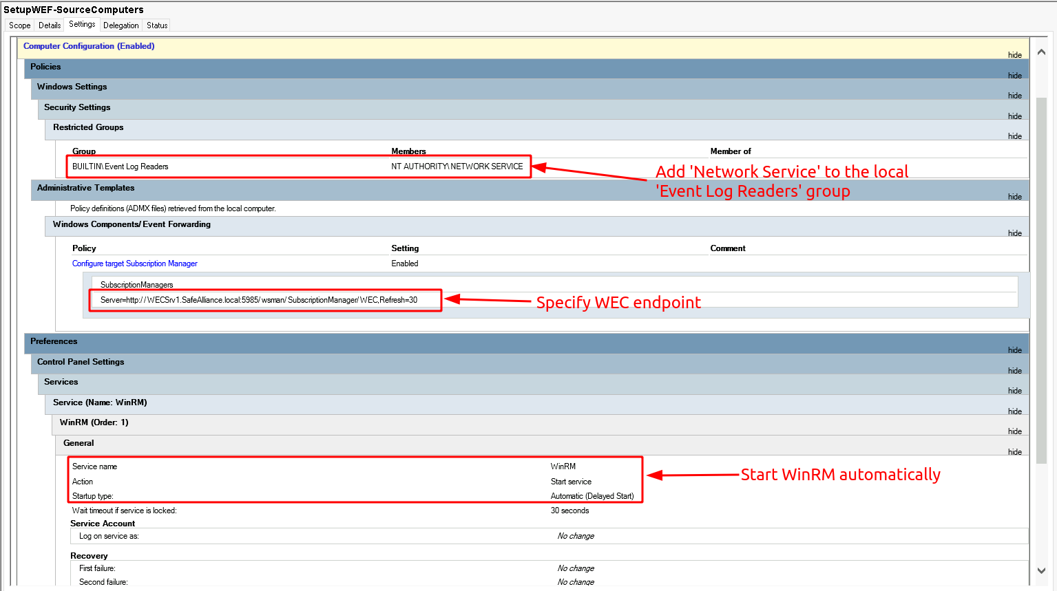 Configure WEF for source computers Configure WEF for source computers