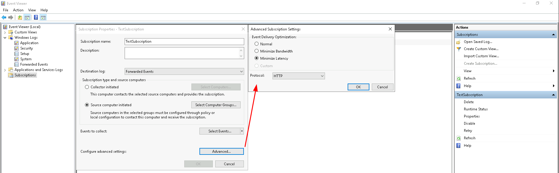 Defining delivery and protocol settings