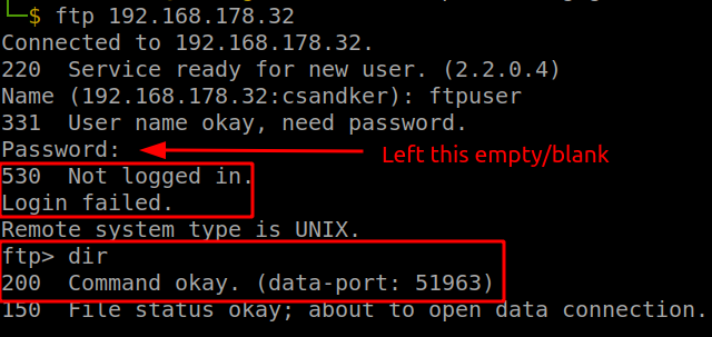 FTP List Command Without a Password