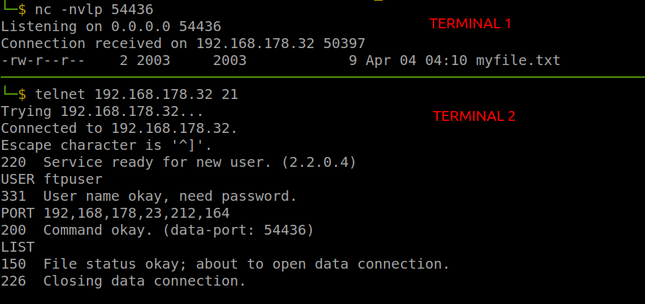 Manual FTP LIST Command