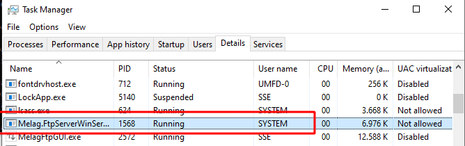 FTP Server running as System