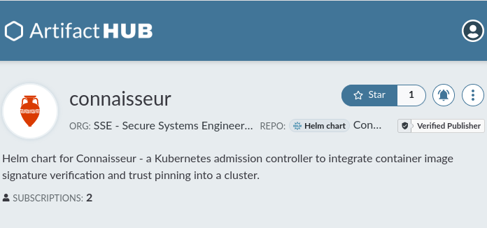 The public Helm chart repository for Connaisseur on Artifact Hub