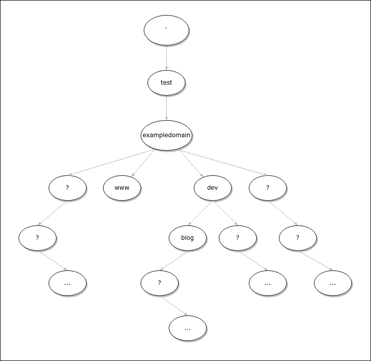DNS hierarchy of exampledomain.test from black-box perspective DNS hierarchy of exampledomain.test from black-box perspective