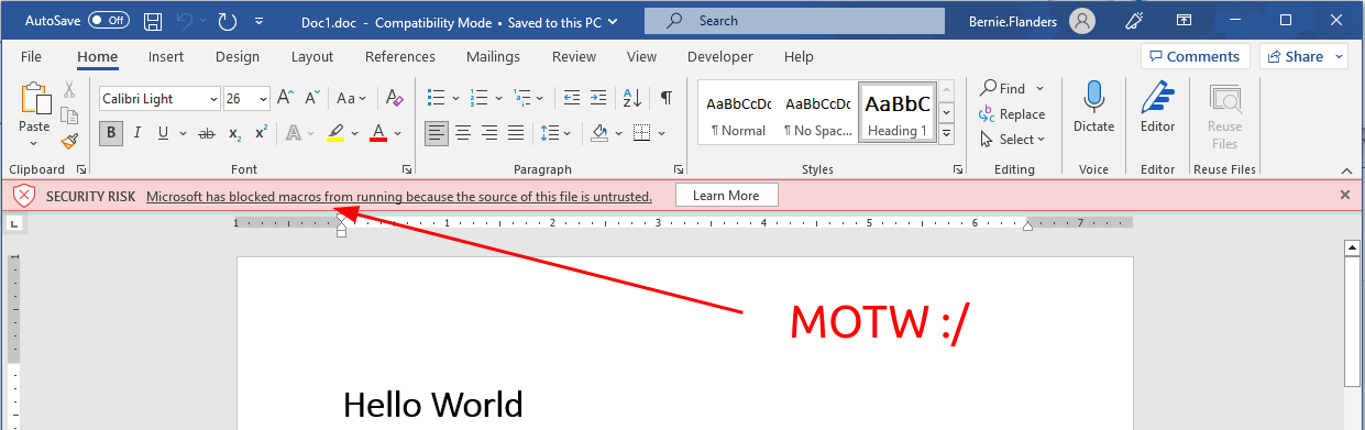 VBA macro blocked in word due to MOTW VBA macro blocked in word due to MOTW